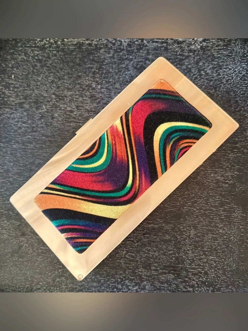 Sondra Roberts Multi-Color Swirl Velvet Clutch with Gold Frame & Gold Chain